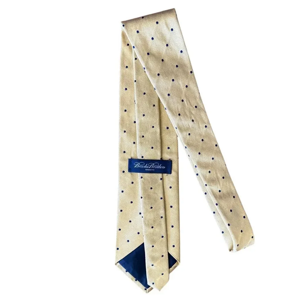 Brooks Brothers Yellow and Navy Blue Polka Dot Silk Tie